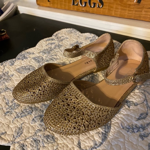 Link Shoes Little Girls Dressy Gold Sparkle Shoes Size 3 By Link